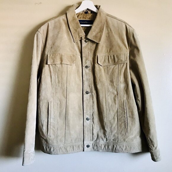 Club Room Mens XL Barn Field Chore Work Jacket Coat Tan Suede Leather Lined - Picture 1 of 11
